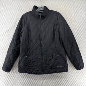 Eddie Bauer Women's Black Quilted Jacket Lightweight Snap Pocket Coat Outdoors L